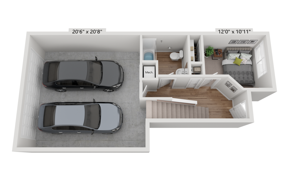 Perch - 3 bedroom floorplan layout with 3.5 bathrooms and 1480 - 1500 square feet (Garage)