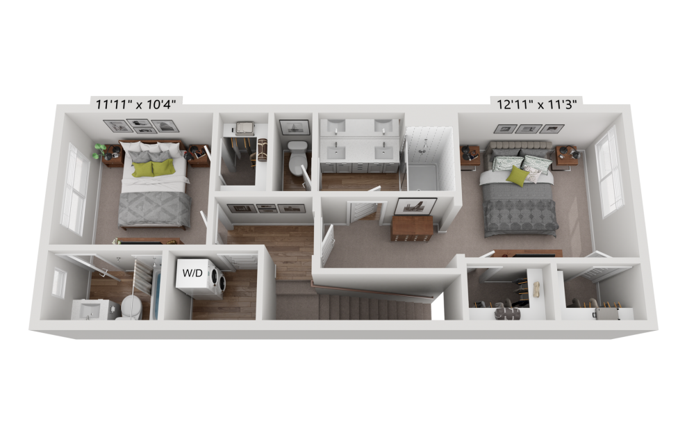 Perch - 3 bedroom floorplan layout with 3.5 baths and 1480 to 1500 square feet. (Floor 3)