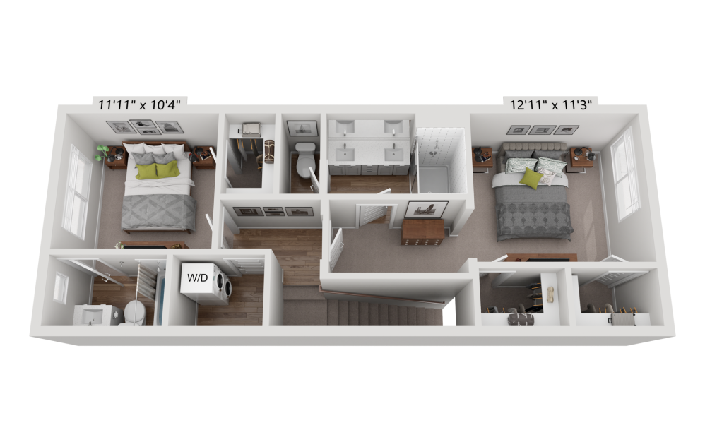 Perch - 3 bedroom floorplan layout with 3.5 bathrooms and 1480 - 1500 square feet (Floor 3
)